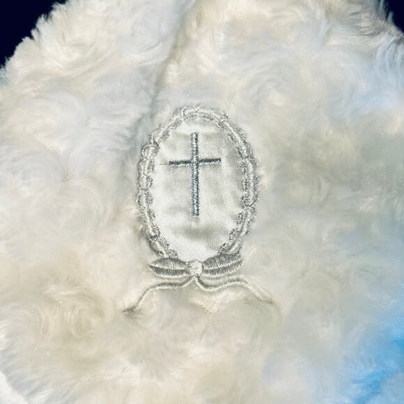NWT Blankets & Beyond Pure White Teddy with Silver Baptism Cross Snuggy - Picture 2 of 7